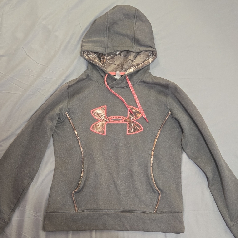 Under Armour Charcoal Hoodie with Pink Emblem